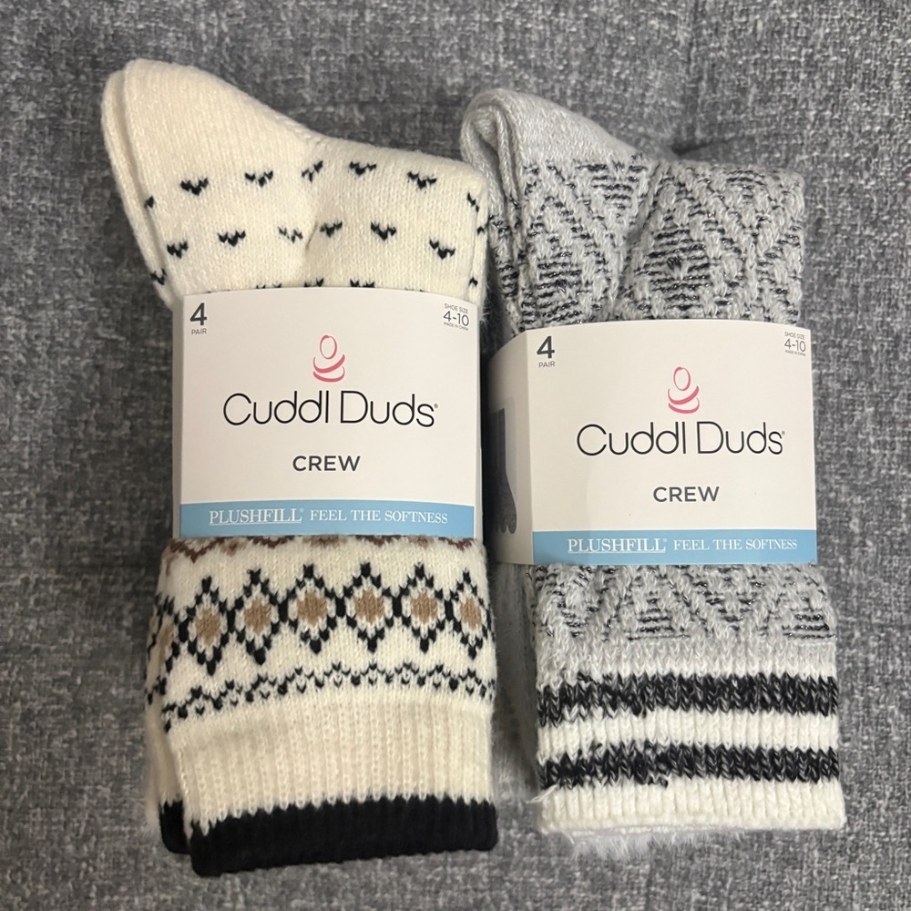 Cuddl Duds Women's Patterned Crew Socks - Cream and Gray